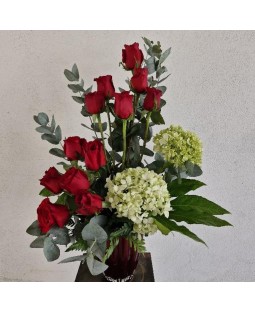 Rosas y Hortencia en Vidrio